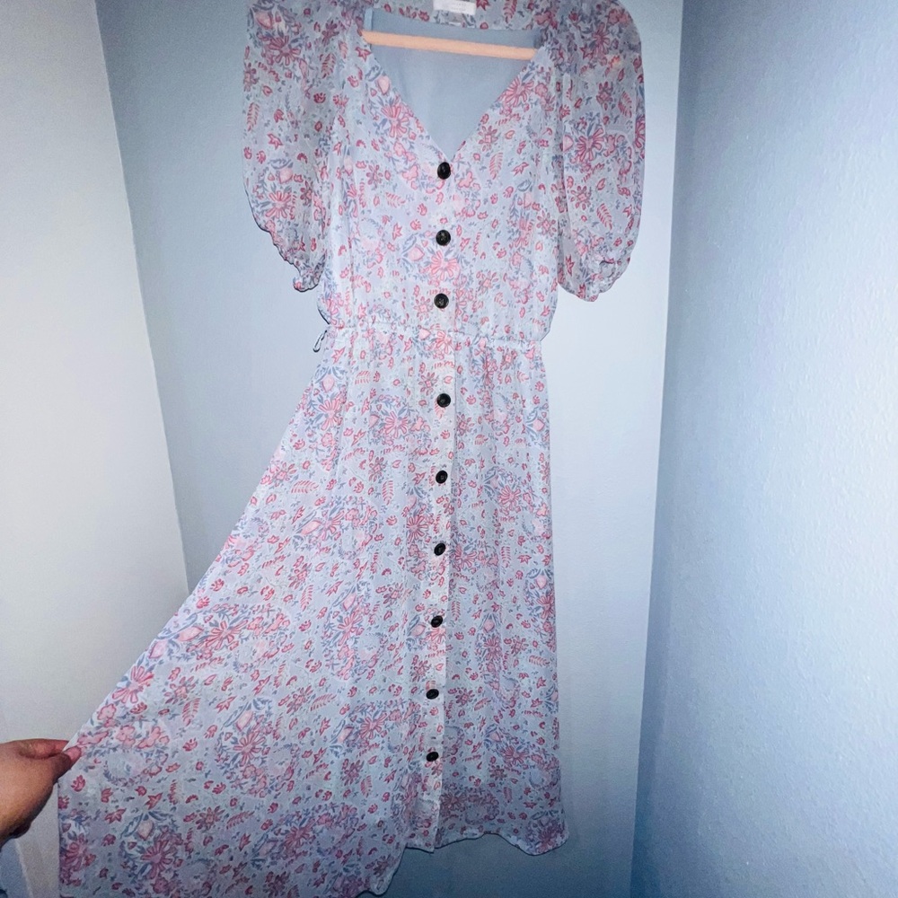 LG Pink Floral Midi Dress